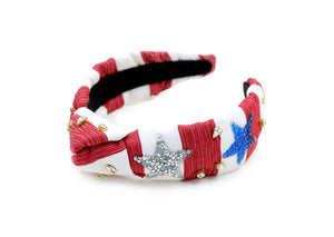 Kid and Tween Red and White Striped Fourth of July Knotted Headband