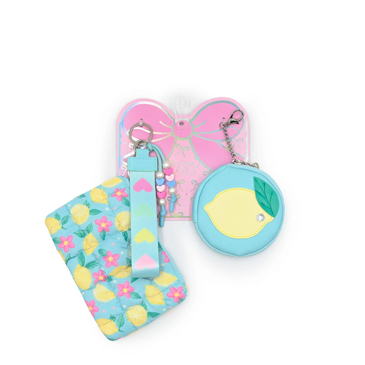 OMG Quilted Scrunchies Lemon 3 Piece Coin Purse Keychain Set