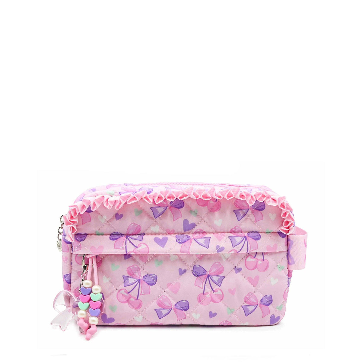 OMG Quilted Cherry Bow Printed Pouch with Charm