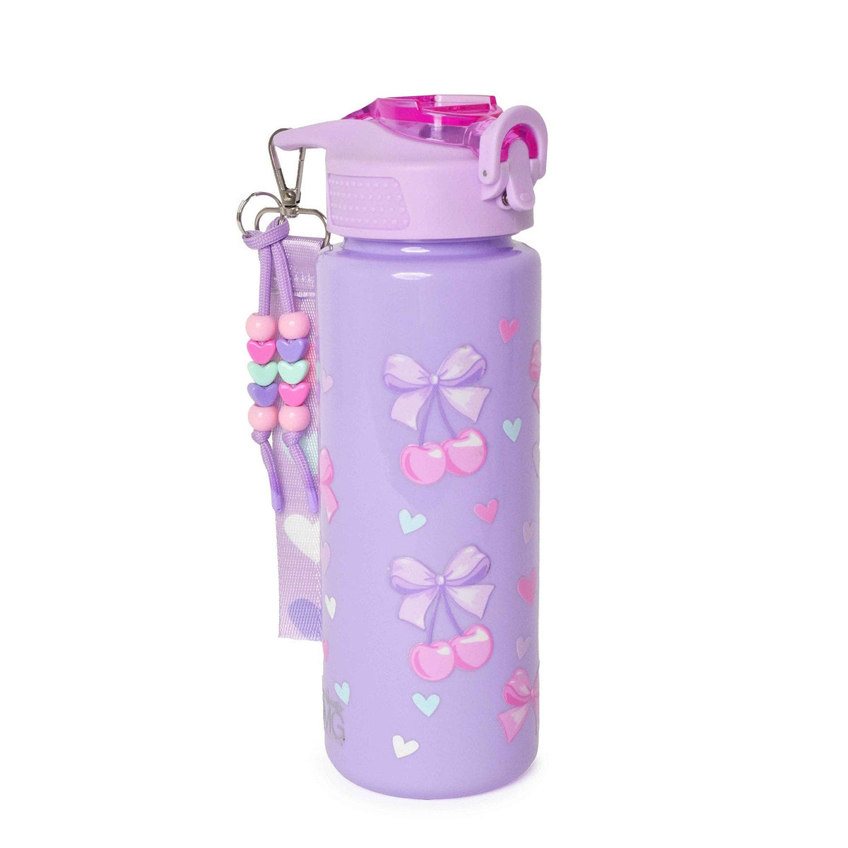 OMG Cherry Bow Printed Plastic Water Bottle with Wristlet