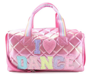 OMG DF60 I LOVE DANCE QUILTED METALLIC LARGE DUFFLE BAG - Fanci Footworks