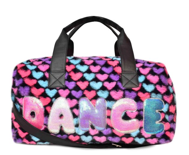 OMG DF85 DANCE HEART-PRINTED PLUSH SEQUIN LARGE DUFFLE BAG - Fanci Footworks