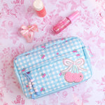 OMG Quilted Cherry and Gingham Printed Pouch