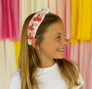 Red Cherry & Pink Bow Beaded Knotted Headband
