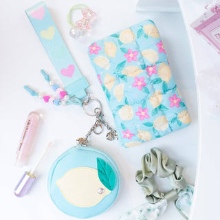 OMG Quilted Scrunchies Lemon 3 Piece Coin Purse Keychain Set