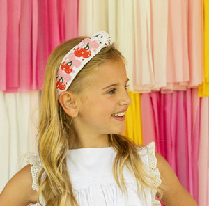 Red Cherry & Pink Bow Beaded Knotted Headband