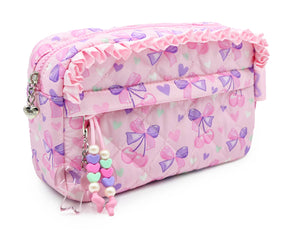 OMG Quilted Cherry Bow Printed Pouch with Charm