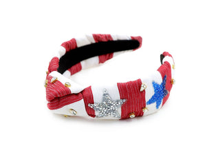 Kid and Tween Red and White Striped Fourth of July Knotted Headband