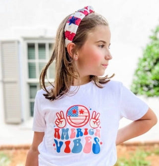 Kid and Tween Red and White Striped Fourth of July Knotted Headband