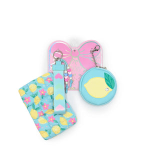 OMG Quilted Scrunchies Lemon 3 Piece Coin Purse Keychain Set