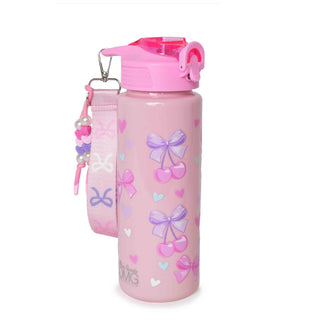 OMG Cherry Bow Printed Plastic Water Bottle with Wristlet