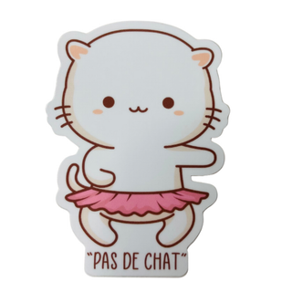 Pas De Chat White Kitty Dance Sticker, 2.1" x 3"