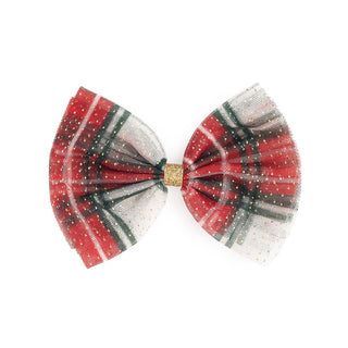 Sweet Wink Christmas Plaid Tulle Bow Clip