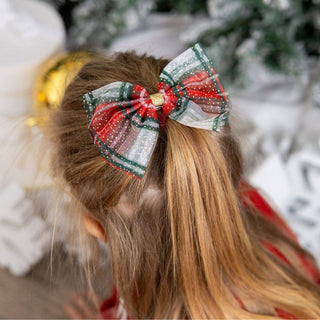 Sweet Wink Christmas Plaid Tulle Bow Clip