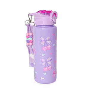 OMG Cherry Bow Printed Plastic Water Bottle with Wristlet