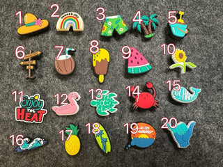 Hot Summer Theme Fancy shoe charms Vacation beach sand surfing and more - Fanci Footworks