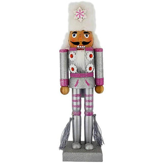NBG N1213 NUTCRACKER SOLDIER SILVER AND PINK GLITTER WITH FUR HAT - Fanci Footworks